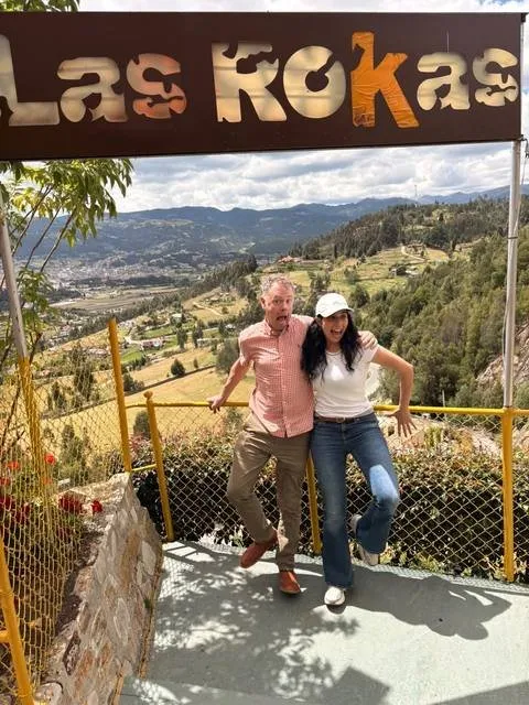 A playful moment at the Las Rokas viewpoint