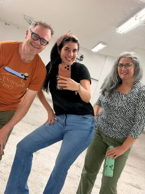 Getting silly between stops on the trip